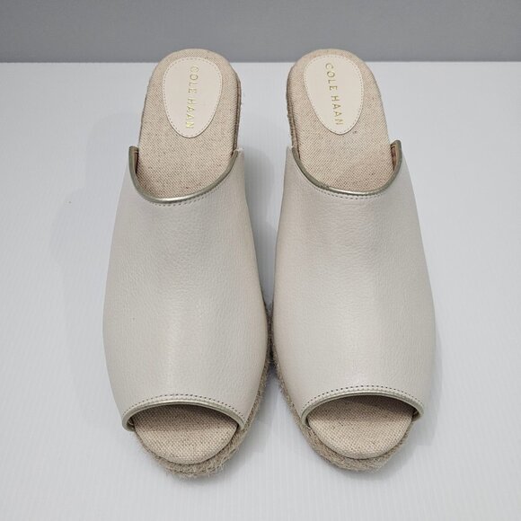 NEW Cole Haan Cloudfeel Southcrest Wedge Espadrille Mule Ivory Leather Size 11 - Picture 4 of 12